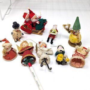 Vintage 50s Christmas Ornaments Japan Spun Cotton Pipe cleaner Felt Putz Lot 9
